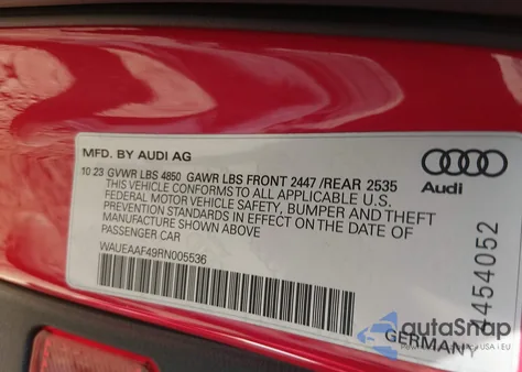2024 Audi A4 Premium Plus 45 Tfsi S Line Quattro S Tronic from USA, damaged, VIN WAUEAAF49RN005536